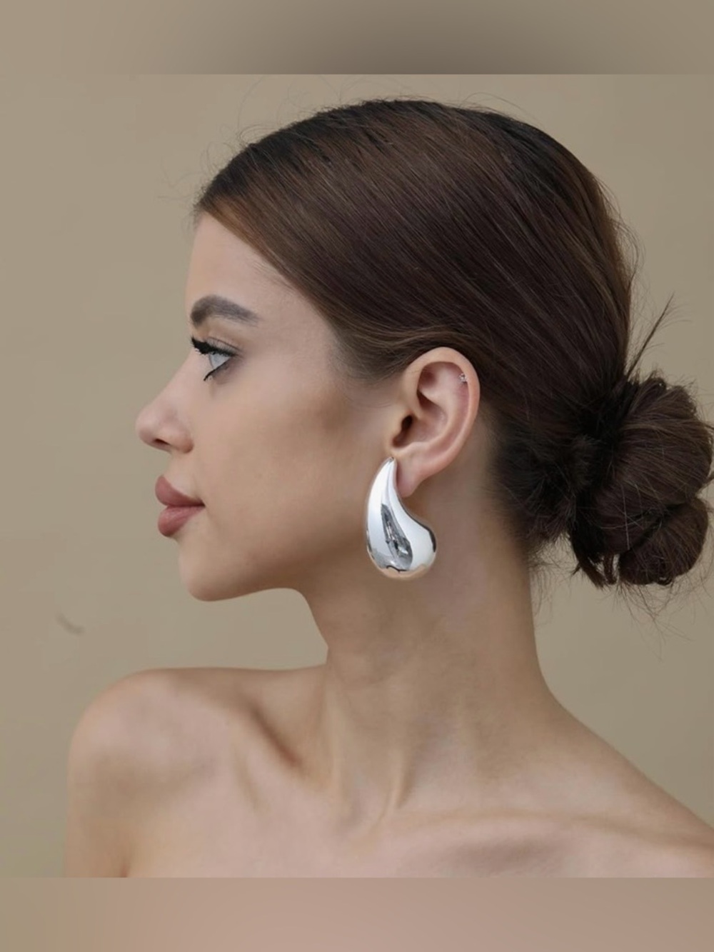 Silver molten extra large teardrop earring - Picture 2 of 11